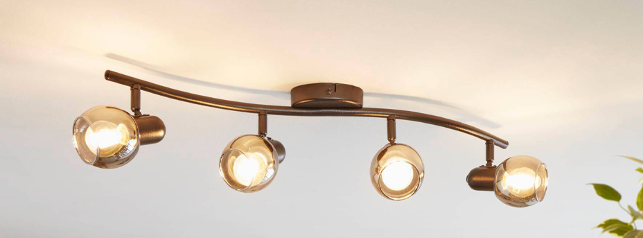 EGLO Luminaire plafonnier Batallas avec 3 spots orientables en noir et blanc lampe de plafond naturelle au style scandinave douille E27 en bois métal et tissu
